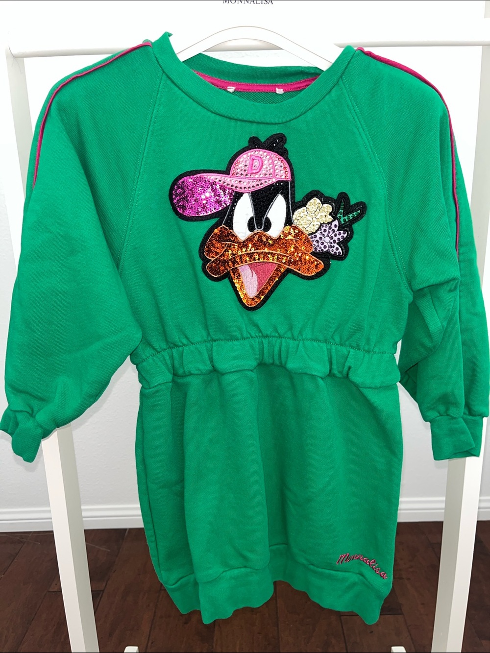 MonnaLisa Green Sweatshirt with Pink Script Logo
